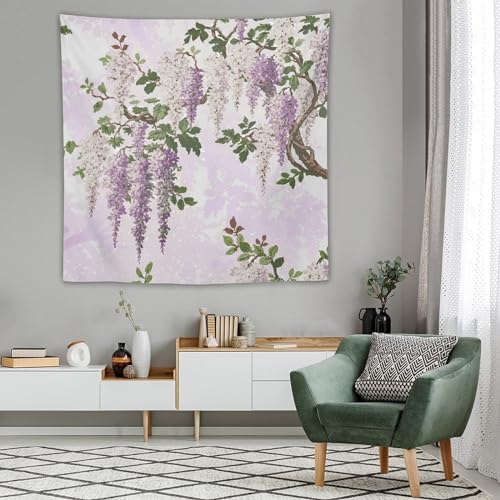 HZOHNAGO Lavender Flower Tapestry Fantasy Purple Floral Green Leaves Botanical Pattern Printed Wall Tapestry Wall Hanging for Bedroom Living Room Dorm 60" W x 60" H - color: Lavender-1, size: 60"L x 60"W