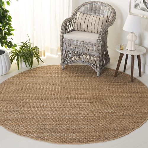 SAFAVIEH Natural Fiber Collection Area Rug - 6' Round, Natural, Handmade Jute, Ideal for The Living Room, Dining, Bedroom (NF402A) - size: 6' (Round)
