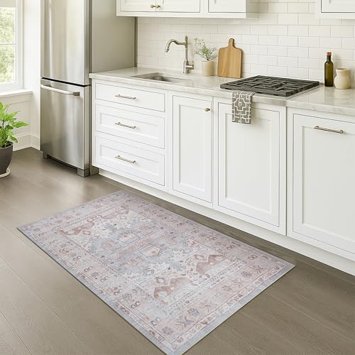 Fame Rugs Turkish Rug. Washable Vintage Oriental Antique Inspired Traditional Doormat Small Modern Area Rugs Luxury Entryway Entry Bedroom Bathroom Kitchen (403CC, 2'5 x 5') - color: 403cc, size: 2'6" x 5' (Rectangular)