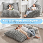 Hobestluk 3 in 1 Bean Bag Chair Giant Bean Bag Chairs for Adults with Ripple Cover Convertible Bean Bag Floor Cushion with Machine Washable Cover for Living Room (Ripple Grey) - color: Muted Grey