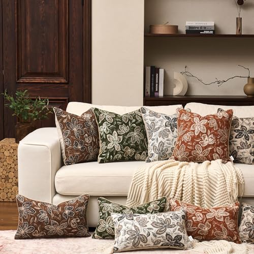 Yangest Flower Pillow Cover 18 x18 Inches, Nature Chenille Square Throw Pillow Cover Soft Luxury Neutral Accent Couch Pillow Cover for Living Room Bedroom, Black - color: Black, size: 18" x 18" (Pack of 1)