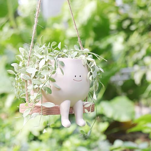 Large Swinging Smiley Face Planter Pot Hanging Flower Planters for Indoor and Outdoor Plants, Funny Succulent Pots for String of Pearls Plant Live- Ideal Gifts for Mother's Day and Christmas - size: Large