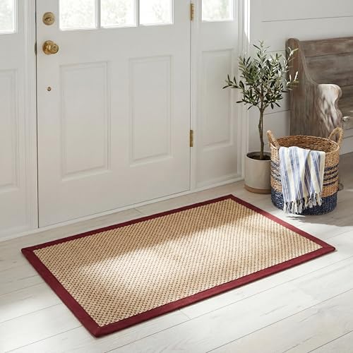 SAFAVIEH Area Rug 2x3 - Natural Fiber Collection - Maize & Burgundy, Sisal, Woven Design with Border (NF141D) - color: Maize/Burgundy, size: 2' x 3' (Rectangular)