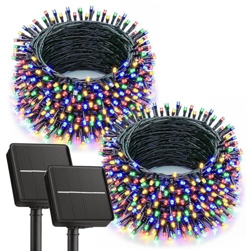 Brightown 2 Pack Solar String Lights Outdoor, Each 46Ft 120 LED Solar String Lights for Outside with 8 Modes, IP65 Waterproof Solar Outdoor Lights for Patio Garden Christmas Decorations, Multicolor - color: Multicolor, size: 2 pack