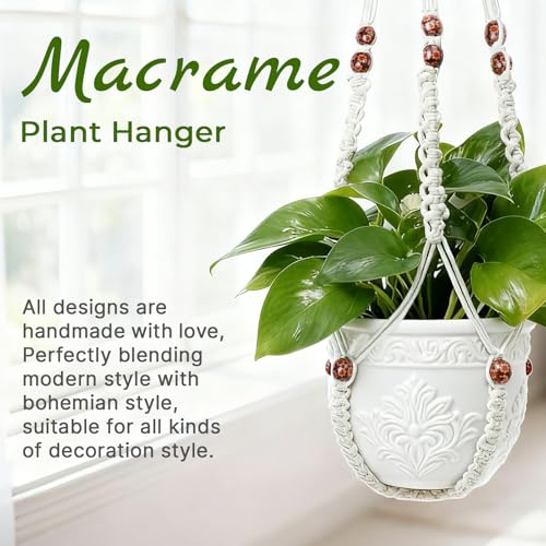 Macrame Plant Hangers for Indoor Plants, 2 Pack 35 Inch Cotton Rope Hanging Planter Holders with Floral-Patterned Beads and Hooks, Fits 4-15 Inch Pots, Ivory - color: Ivory