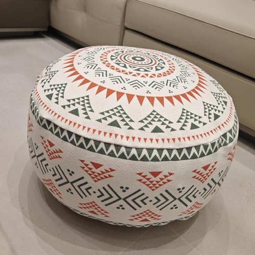 MOCOFO Unstuffed Round Pouf Cover - Boho Geometric Ottoman Footstool Cover with Handle, Tribal Fabric Floor Cushion Storage Bag for Living Room, Bedroom, Nursery (Sage Green/Terracotta) - color: Sage Green/Terracotta