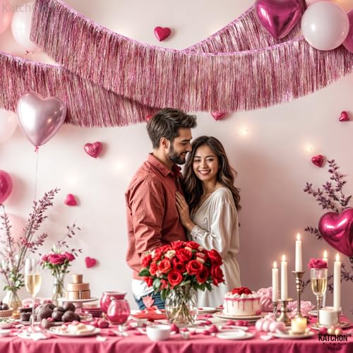 KatchOn, XtraLarge Pink Fringe Banner - 6.5 Ft,Pack of 2 | Fringe Garland, Pink Streamers for Birthday,Gender Reveal, Bachelorette Party Decorations | Flamingo Party Decorations - color: Gold and Pink