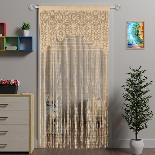 Lace Door String Curtain for Doorways，Bohemian Curtains Window Wall Closet Bedroom Kitchen Hippie Hanging Panels Boho Room Divider - color: Champange, size: 39"W x 79"L (Pack of 2)