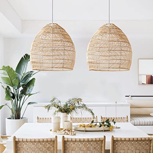Arturesthome 1 Light Rattan Woven Pendant Light Shades,17.7" Kitchen Island Pendant Light,Handmade Hanging Lamp Crafts Lampshade for Living Dining Room - color: Rattan, size: 17.68in*15.7in