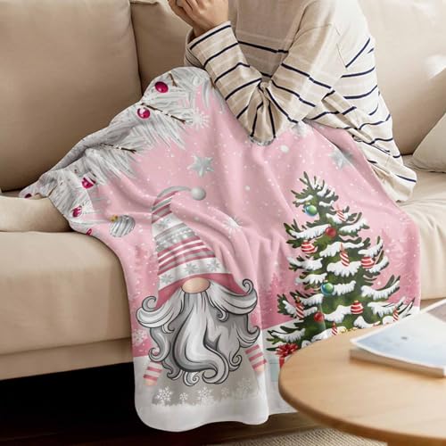Christmas Gnome Throw Blankets, Winter Merry Christmas Tree Balls Soft Fleece Blanket Decorative for Home Sofa Couch Chair Living Bedroom,40x50 Inches, Pink - color: Christmas-lxm13061, size: 40x50 Inch