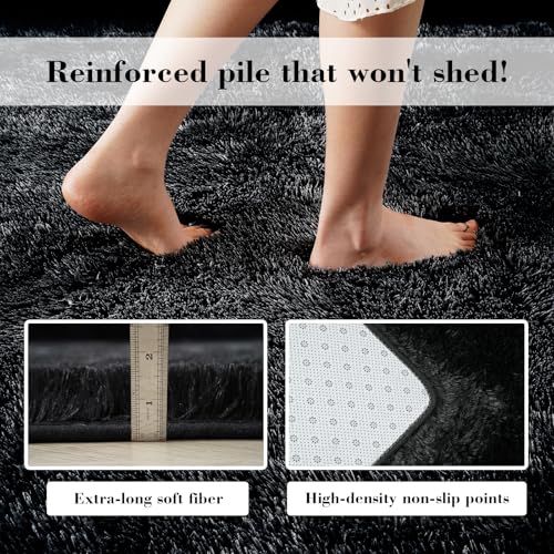 Fluffy Rug Shag Area Rug, Black 2x4 Area Rugs for Bedroom, Small Bedside Rug, Soft Fluffy Shag Entryway Throw Rugs for Living Room Bedroom Room Home Decor - color: Black, size: 2' x 4' (Rectangular)