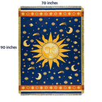 Erke 70" x 90" Sun and Moon Blanket Celestial Couch Sheet Cover Witchy Hippy Home Decoration, Double Sided Cotton Woven Hippie Throws Wicca Blankets for Couch Bed Recliner Decor - Yellow/Blue - size: 70" x 90"
