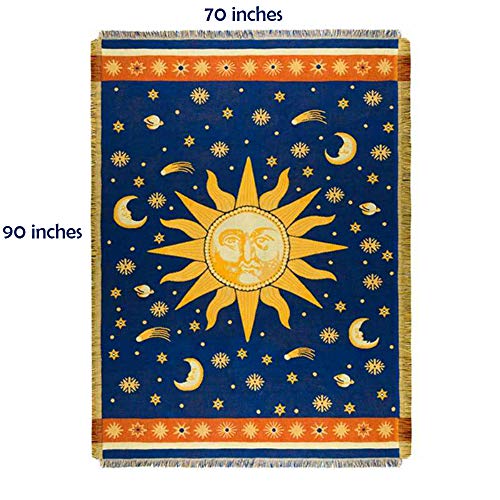 Erke 70" x 90" Sun and Moon Blanket Celestial Couch Sheet Cover Witchy Hippy Home Decoration, Double Sided Cotton Woven Hippie Throws Wicca Blankets for Couch Bed Recliner Decor - Yellow/Blue - size: 70" x 90"