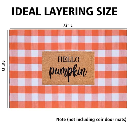 Fall Plaid Area Rug 4x6 Ft, Orange and White Buffalo Check Large Farmhouse Cotton Rug, Hand-Woven Washable Indoor Outdoor Carpet for Halloween Thanksgiving Autumn Porch Patio Decor - color: Orange & White, size: 4' x 6' (Rectangular)