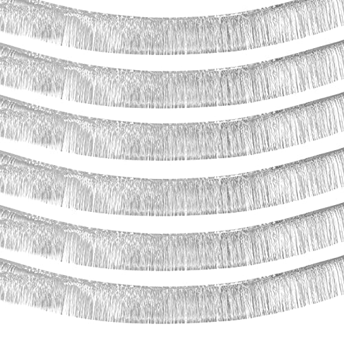 6 Pack 10 Feet Silver Foil Fringe Garland Metallic Tinsel Streamers Banner Wall Hanging Curtain Backdrop Banner for Parade Floats, Thanksgiving, Christmas, Birthday, Halloween Party Decorations - color: Silver