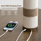 BOBOMOMO 24.5" Farmhouse Boho Table Lamps Set of 2, Hand-Woven Rattan Bedside Lamps with 3-Way Dimmable Touch Control & USB A+C Ports, Nightstand Lamp for Bedroom, Living Room, Corner (Bulbs Included) - size: 24.25"