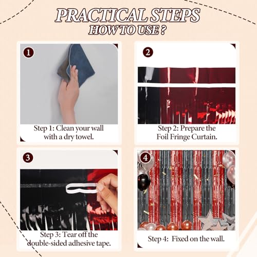 DECOCKRAT 2 Pack Foil Fringe Backdrop - Red&Black Shiny Tinsel Curtains for Party Decoration/Photo Booth Props - 3.3x6.6 FT Metallic Foil Backdrop for Birthday, Wedding, Graduation, Christmas. - color: Red Black