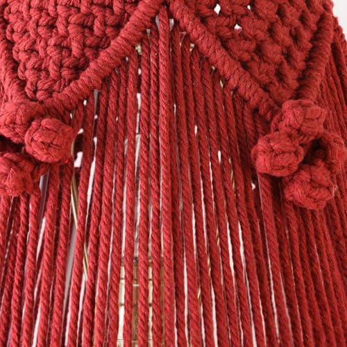 Wine Red Boho Woven Lamp Shade Bell Tassels Lampshade 7.5``Top x 12``Bottom x 11``High(Spider) Medium Handmade Lamp Shades for Table & Bedside Lamp - Easy Assemble - color: Red, size: Medium (7.5" Top x 12" Bottom x 11" High)
