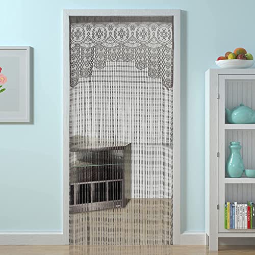 HSYLYM String Door Privacy Lace Curtain Macrame Boho Doorway Window Curtains for Wall Divider Windows Door Covers Decorative Room Separation (35×79in/90×200cm,Grey) - color: Grey, size: 35"W x 79"L (Pack of 1)