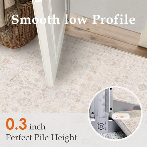 2x6 Washable Neutral Hallway Runner Rug Kitchen Beige Modern Low Pile Non Slip Area Rug Soft Floral Stain Resistant Carpet Distressed Door Mat Entryway Bedroom Living Room Indoor Stair - color: Accent | Beige Multi, size: 2'x6'