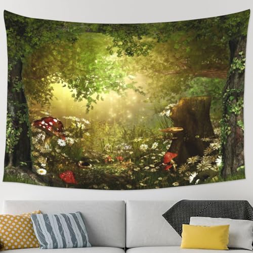 Keiutexe Fantasy Enchanted Forest Mushroom Tapestry 80" X 60" Magical Fairytale Wonderland Wall Hanging Party Decorations Home Decor For Bedroom Living Room Dorm (200 X 150cm) - color: Forest Mushroom, size: 80 X 60 Inch