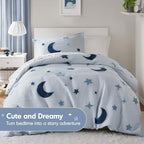 Intelligent Design Kids Cosmos Twin Size Duvet Set – Blue Star and Moon Tufted Chenille, Reversible 2-Piece Bedding with Star Pillow - color: Blue, size: Twin