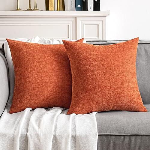 MIULEE Pack of 2 Burnt Orange Decorative Pillow Covers 18x18 Inch Soft Chenille Couch Autumn Throw Pillows Farmhouse Cushion Covers for Home Decor Sofa Bedroom Living Room - color: Burnt Orange, size: 18" x 18" (Pack of 2)