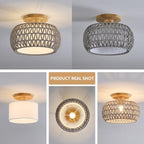 Boho Rattan Ceiling Light Fixture - 3 Style Options Wicker Semi Flush Mount Ceiling Lights,Grey Coastal Light Fixtures,Bohemian Woven Basket Chandelier for Hallway Bedroom Nursery Kitchen Laundry - color: Gray