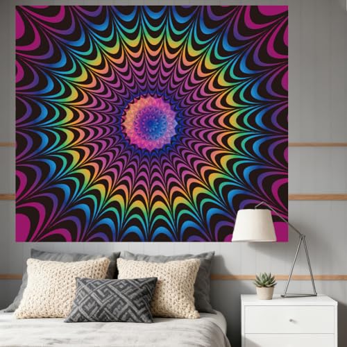 CRAFTYMELODY Mandalas Blacklight Tapestry Glow in the Dark Tapestry UV Reactive Colorful Wall Hanging 59×51 Inch with Hook Self Adhesive Sticker Clip for Bedroom Home Wall Decoration - color: Colorful Mandalas