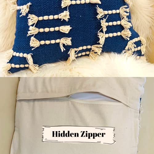 Bohemian Pillow Covers 18x18 Inch Square Modern Rustic Throw Pillow Covers with Tufted Accents for Living Room, Bedroom, Couch, (Blue) - color: Blue