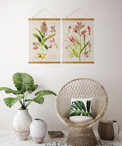ABoby Vintage Flower Poster, Decorative Botanic Chart Wall Art Prints, Printed on Linen with Wood Frames, Ready to Hang - color: Red Flower