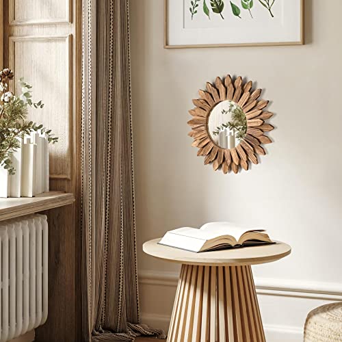 Honiway Wall Mirror Decorative 12 inch Rustic Wood Mirror Sunburst Boho Mirror for Entryway Bedroom Living Room Bathroom House Warming Gifts New Home Essential Carbonized Black - color: Carbonized Black, size: 12 inch (1 pack)