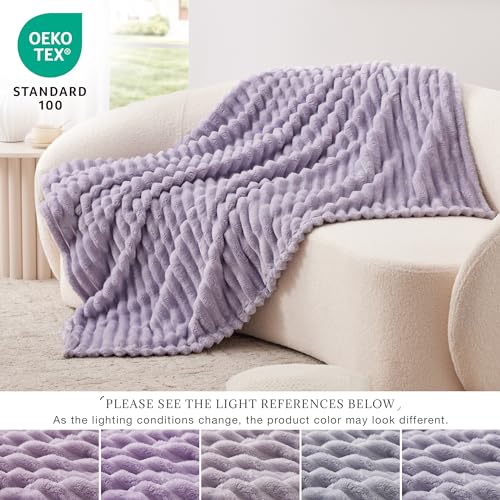 EXQ Home Fleece Blanket Twin Size for Couch or Bed - 3D Stripe Jacquard Decorative Blankets - Cozy Soft Lightweight Fuzzy Flannel Blanket Suitable for All Seasons(60"×80",Light Purple) - color: Light Purple, size: Twin