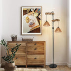 3x Boho Rattan Pendant Lamp Replacement Shade Ceiling Fan Light Bulb Covers Light Shades for Hanging Light Fixtures Shades Only Farmhouse Wicker Woven Lampshade, Ø9.85" x H5.5" - size: Ø9.85"（25cm）