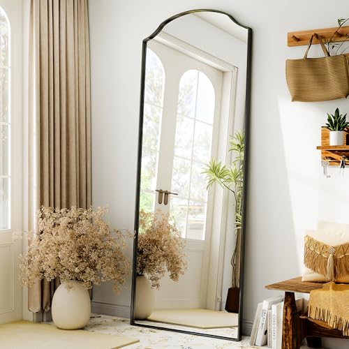 Arched Full Length Mirror Full Body Mirrors with Unique Scalloped Corner Design 24 x 65 Inch Wall Mirror Full Length for Bedroom Living Room Black - size: 65"L x 24"W
