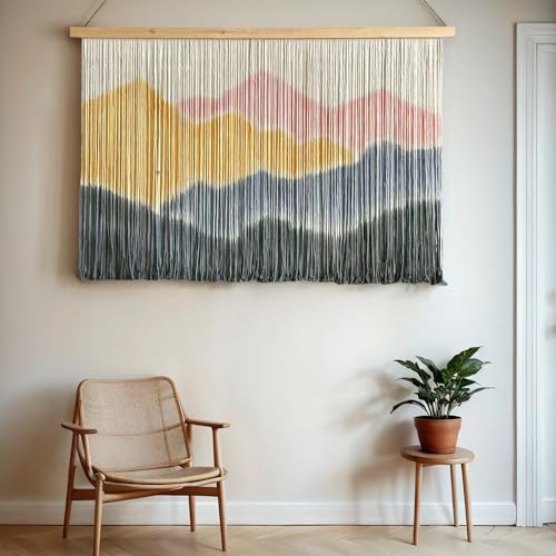 laddawan Extra Large Macrame Wall Hanging Dip-Dyed Tapestry Modern Wooden Home Wall Art For Living room Boho Handmade Wall Decor For Bedroom (Yellow) - color: Yellow