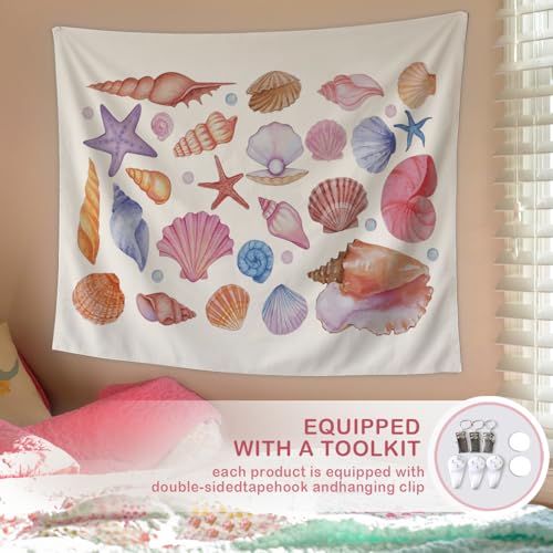 Lacama Preppy Coastal Beach Tapestry, Cute Beach Tapestry Decorative for Teen Girls Room Bedroom College Dorm Apartment, College Dorm Decor, 50x60 Inches - color: pink conch