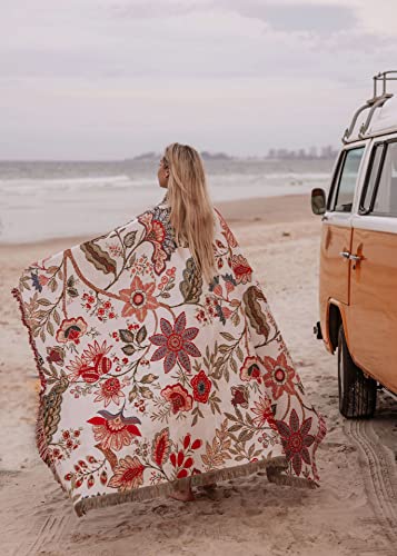 Hopstar Floral Throw Blanket Outdoor Blankets and Throws Boho Western Decor Cotton Woven Couch Cover Blanket for Sofa Living Room Beach Travel 51"x63" (Flower) - color: Flower, size: 51"x63"
