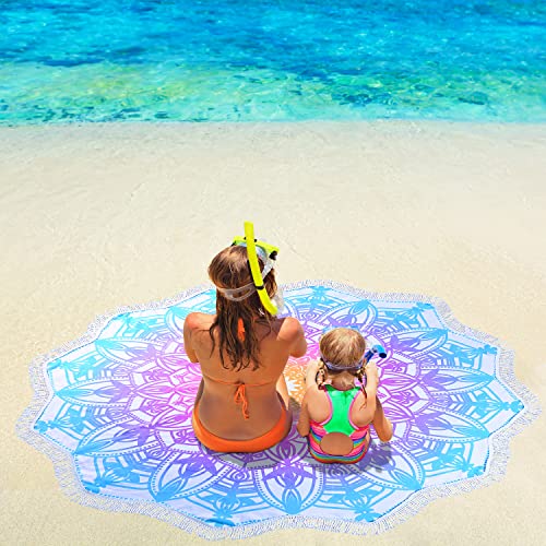 Large Microfiber Boho Mandala Beach Towel Round Bohemian Beach Blanket Hippie Indian Throw Blanket Beach Tapestry Thick Sand Free Quick Dry Yoga Picnic Mat Wall Decor Circle Tablecloth,59'',Aqua Blue - color: Aqua Blue Mandala