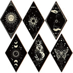 Sintuff 6 Pieces Gothic Wall Decor Boho Sun Moon Phases Wall Art Gothic Minimalist Stars Sun Hanging Wooden Home Decor Farmhouse Pediments for Gallery Living Bedroom Room(Boho) - style: Bohemian
