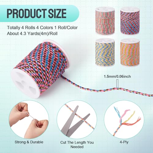 17.2 Yards 1.5mm 4-Ply Polycotton Cord Handmade Macrame Cord Metallic Beading Thread for String Wall Hangings Plant Hanger String Knitting Macrame Rope Bracelet DIY Craft - color: Mixed Color 9, size: 1.5mm