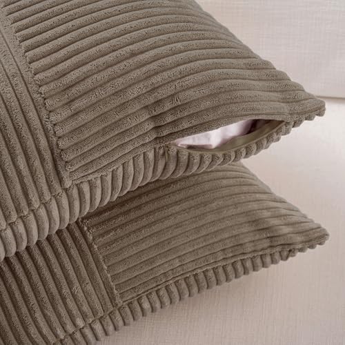 Fancy Homi Set of 2, Light Brown Patchwork Corduroy Decorative Soft Striped Modern Accent Cushion Case Farmhouse Boho Neutral Throw Pillow Covers for Chair Couch Bed Sofa Living Room 12x12 Inch - color: Light Brown, size: 12" x 12" (Pack of 2)