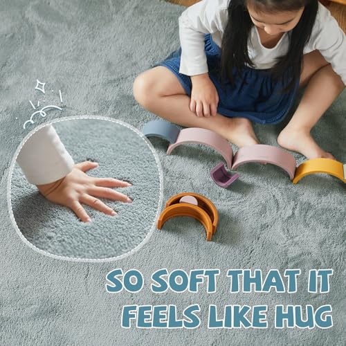 jinchan Solid Plush Area Rug 2x3 Performance Shaggy Washable Rug Indoor Entryway Doormat Soft Modern Faux Wool Cozy Non Slip Carpet for Living Room Kid Room Bedroom Nursery Slate Blue - color: Solid Slate Blue, size: 2' x 3' (Rectangular)