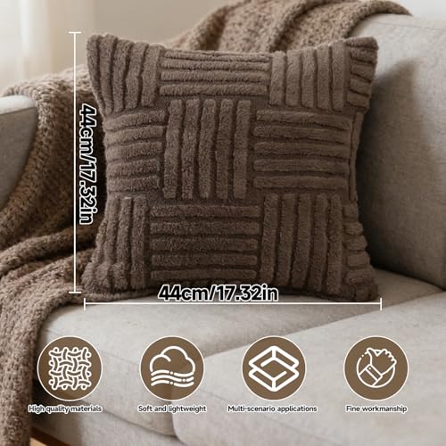 Plush Knitted Throw Pillow Covers, Decorative Cushion Cases for Sofa and Bed, Cozy Texture for Home - color: Khaki Woven Plush Pillowcase