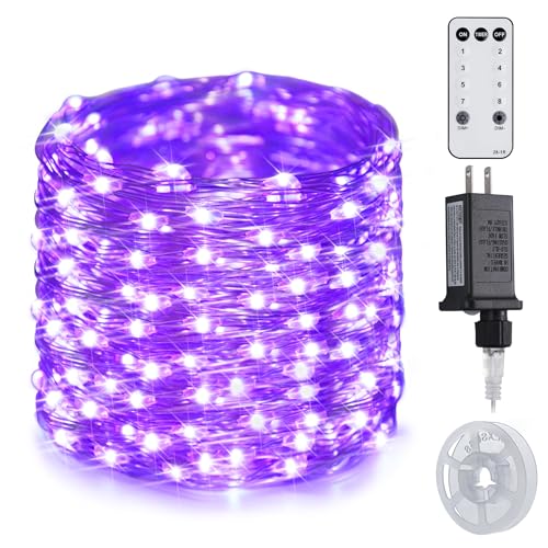 JMEXSUSS 200 LED Purple Fairy Lights Plug in, 8 Modes Purple Halloween Lights Indoor Outdoor with Wheel, 66 ft Remote Control Christmas String Lights for Halloween Thanksgiving Christmas Party Gift - color: Purple, size: 66FT 200LED