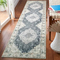 MUJOO Hallway Runner Rug 2'x8' Blue Grey Long Rug Runners Boho Machine Washable Non Slip Carpet for Entryway Kitchen Bathroom Bedside Retro Soft Low-Pile Blossom - color: Blue Grey, size: 2' x 8' (Rectangular)