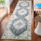 MUJOO Hallway Runner Rug 2'x8' Blue Grey Long Rug Runners Boho Machine Washable Non Slip Carpet for Entryway Kitchen Bathroom Bedside Retro Soft Low-Pile Blossom - color: Blue Grey, size: 2' x 8' (Rectangular)