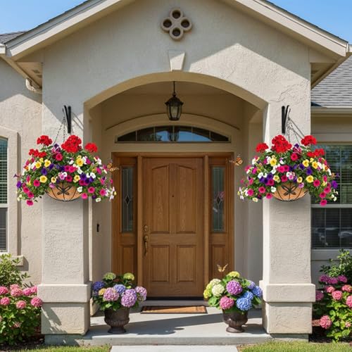 4 Pack 14 Inch Hanging Baskets for Plants Outdoor Metal Hanging Planter Basket with Coco Coir Liner Hanging Flower Baskets Hanging Flower Pots Holder for Garden, Patio(Butterfly) - size: 14 Inch, style: Contemporary