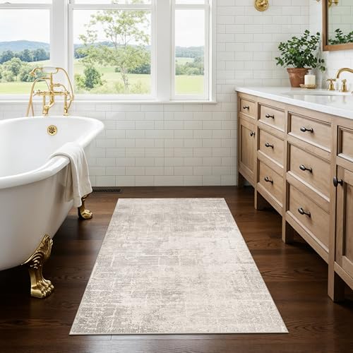 HAOYUNLAI 2x3 Entryway Area Rug: Washable Kitchen Bedroom Carpet Soft Abstract Laundry Bathroom Rugs with Non-Slip Backing Easy-Clean Distressed Home Decor Floor Mat for Pets Family (2x3,Beige/Cream) - color: Beige/Cream, size: 2' x 3' (Rectangular)
