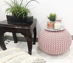 FRELISH DECOR Round Pouf Ottoman Hand Knitted 100% Cotton Pouf Foot Stool - Knitted Bean Bag - Floor Chair for Living Room Bedroom - Foot Rest for Couch (20 Diameter x 14 Height) - Cloud Pink